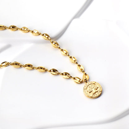 Golden Round Pendant Necklace with Big Tree Motif 45+5cm