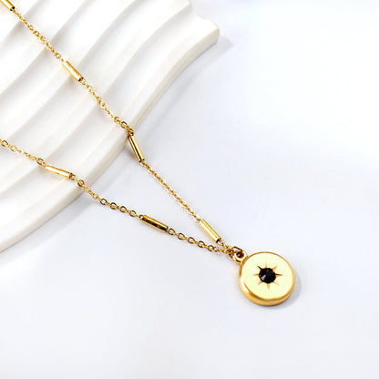 Round Pendant with Black Diamond Necklace 45+5cm