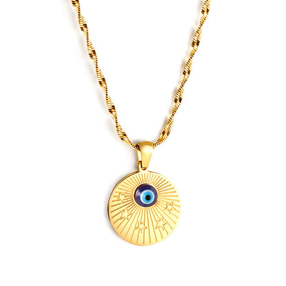 Round Pendant with Blue Cat Eye Necklace 50+5cm