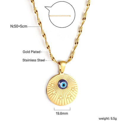 Round Pendant with Blue Cat Eye Necklace 50+5cm
