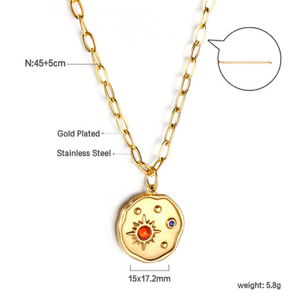 Irregular Round Pendant with Mixed Diamonds Necklace 45+5cm