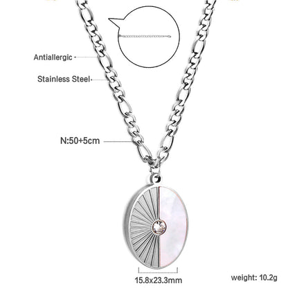 Oval with Half White Shell with Diamond Pendant Necklace 50+5cm
