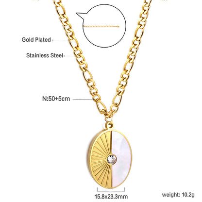 Oval with Half White Shell with Diamond Pendant Necklace 50+5cm