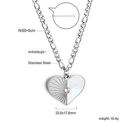Heart with Half White Shell with Diamonds Pendant Necklace 50+5cm