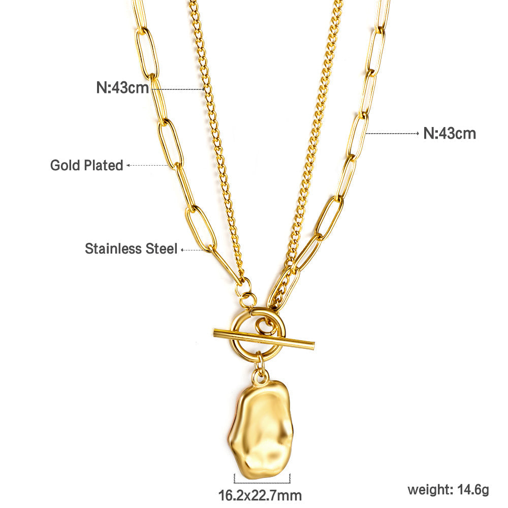 Gold Long Alien Pendant + Matching Chain Double Chain 43cm