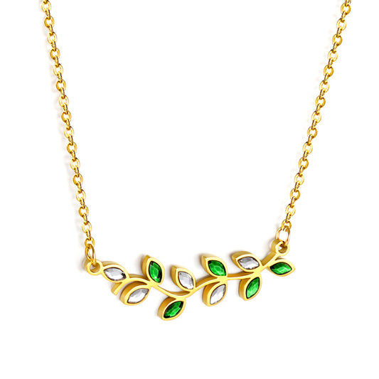 Leaf Mixed Colour Diamond Pendant Necklace 45+5cm