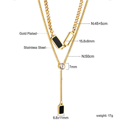 Wholesale 2 rectangular black oil drops + 1 long square box + white diamond pendant double chain 50+45+5cm