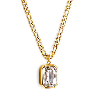 Wholesale Rectangular Pendant with White Diamonds Necklace 45+5cm