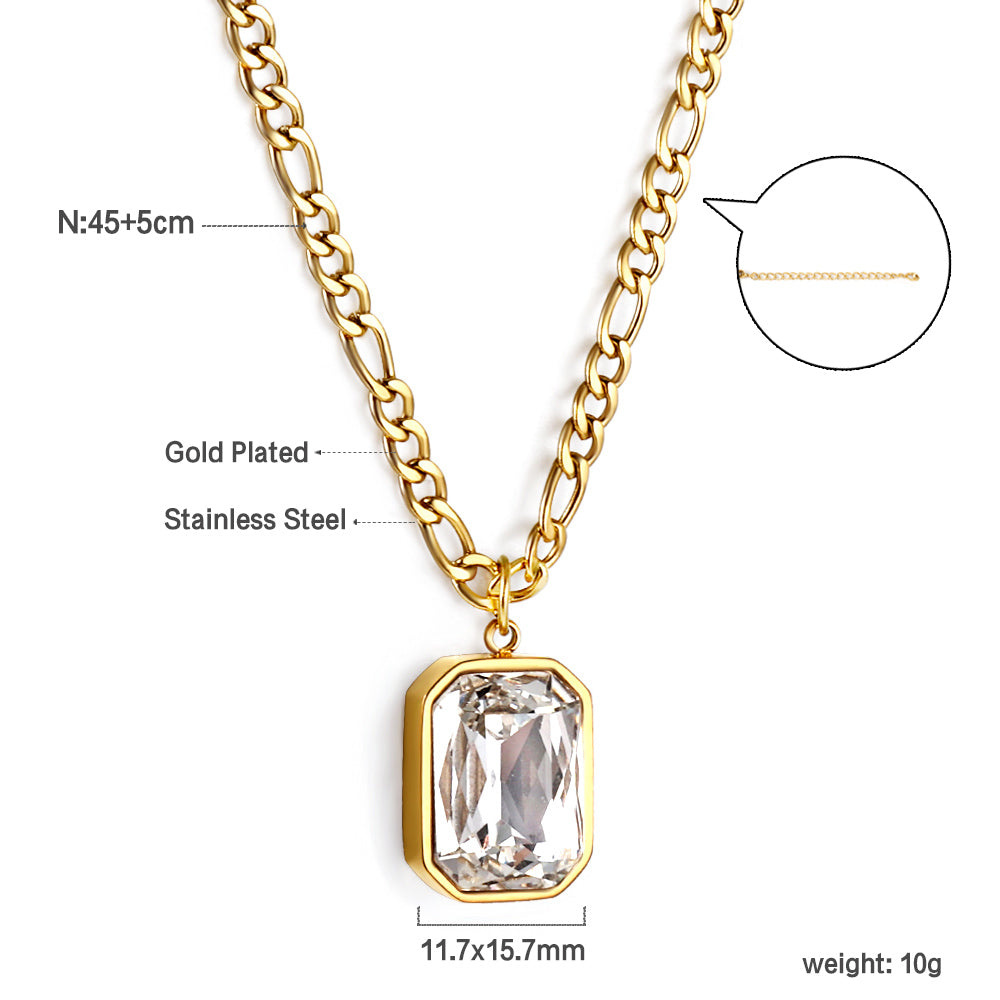 Wholesale Rectangular Pendant with White Diamonds Necklace 45+5cm