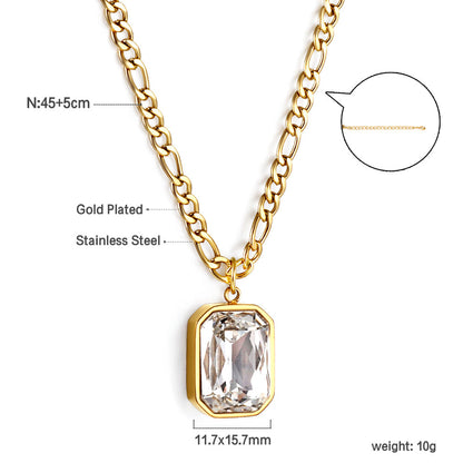 Wholesale Rectangular Pendant with White Diamonds Necklace 45+5cm