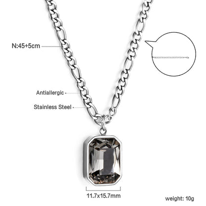 Wholesale Rectangular Pendant with White Diamonds Necklace 45+5cm