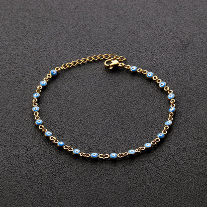 Gold / Steel Blue Cat's Eye Bracelet 4mm 18+4cm