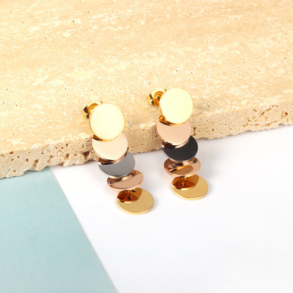 Stainless Steel Mixed Color Glossy Cut Stud Enamel Girls Earrings