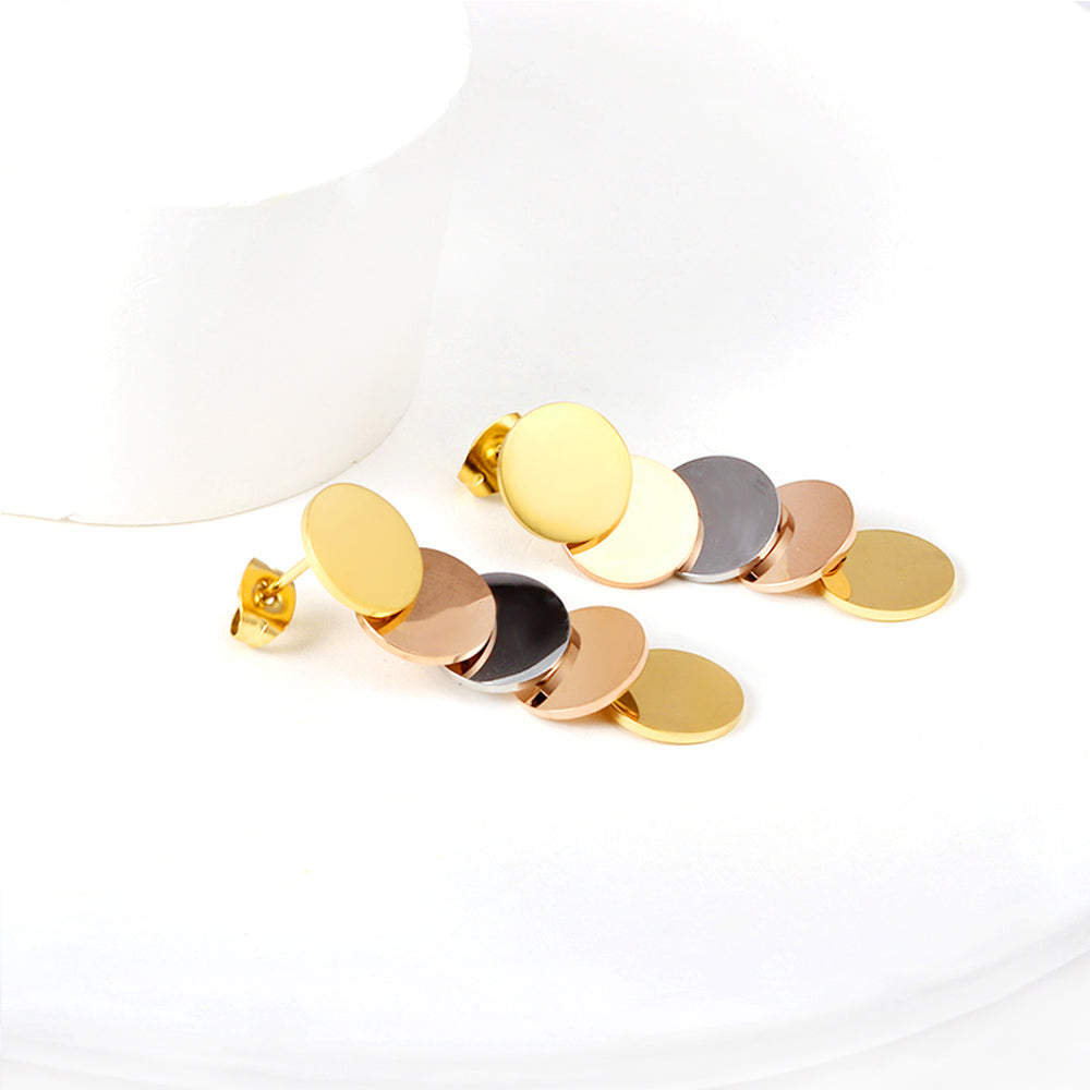 Stainless Steel Mixed Color Glossy Cut Stud Enamel Girls Earrings