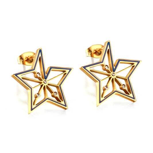 Stainless Steel Pentagram Hollow Stud Earrings girls jewelry