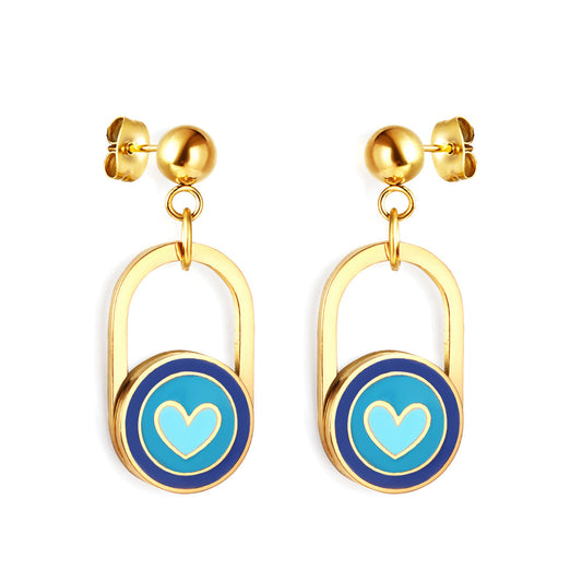 Stainless Steel Blue Heart Stud Earrings girls jewelry Kids Earrings