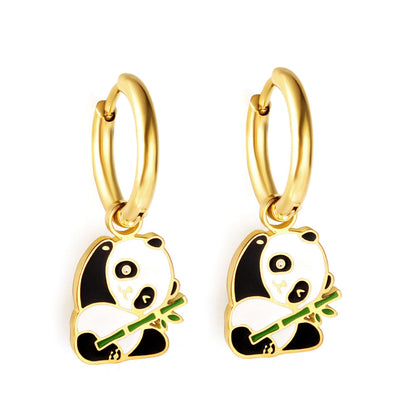 Stainless Steel 18k Gold Plated Panda Earrings girl jewelry Kids Earrings