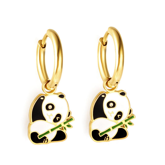 Stainless Steel 18k Gold Plated Panda Earrings girl jewelry Kids Earrings
