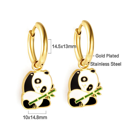 Stainless Steel 18k Gold Plated Panda Earrings girl jewelry Kids Earrings