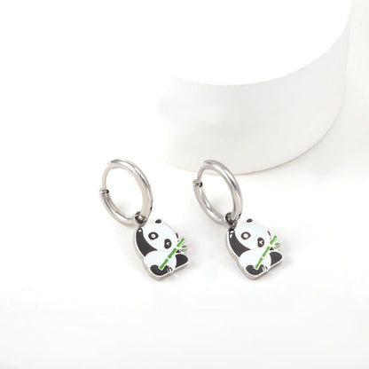 Stainless Steel 18k Gold Plated Panda Earrings girl jewelry Kids Earrings