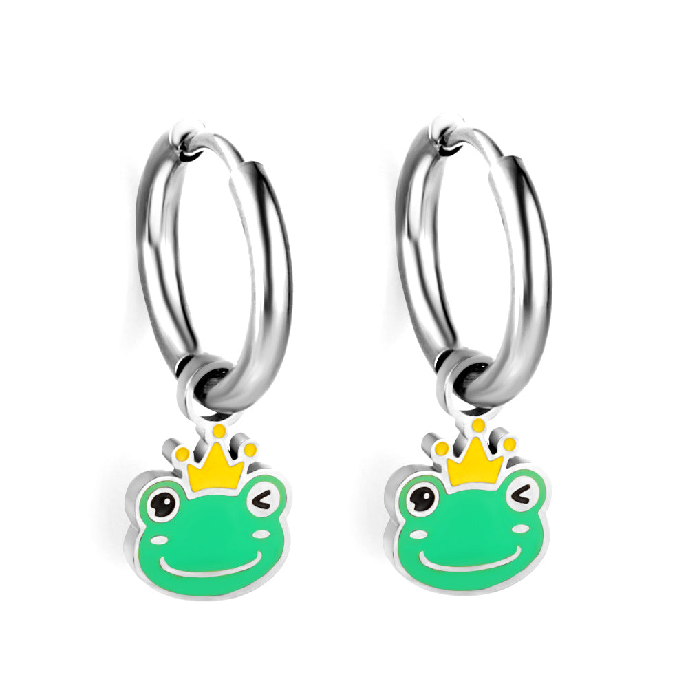 Enamel Girls Kids Jewelry Enamel Stainless Steel 18k Gold Plated Frog Earrings Kids Earrings girl jewelry