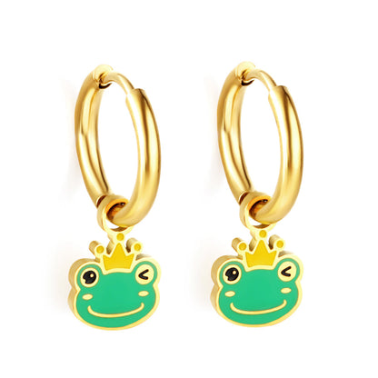 Enamel Girls Kids Jewelry Enamel Stainless Steel 18k Gold Plated Frog Earrings Kids Earrings girl jewelry