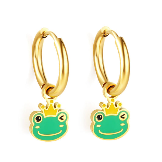 Enamel Girls Kids Jewelry Enamel Stainless Steel 18k Gold Plated Frog Earrings Kids Earrings girl jewelry