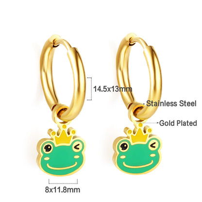 Enamel Girls Kids Jewelry Enamel Stainless Steel 18k Gold Plated Frog Earrings Kids Earrings girl jewelry