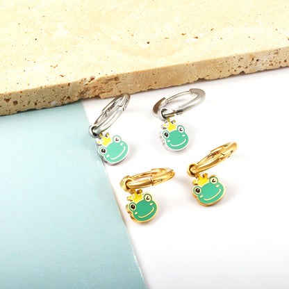 Enamel Girls Kids Jewelry Enamel Stainless Steel 18k Gold Plated Frog Earrings Kids Earrings girl jewelry
