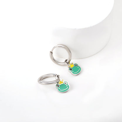 Enamel Girls Kids Jewelry Enamel Stainless Steel 18k Gold Plated Frog Earrings Kids Earrings girl jewelry