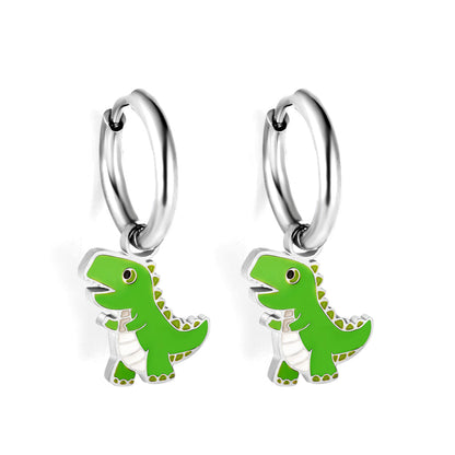 Stainless Steel 18k Gold Plated Dinosaur enamel Earrings kids girls jewelry