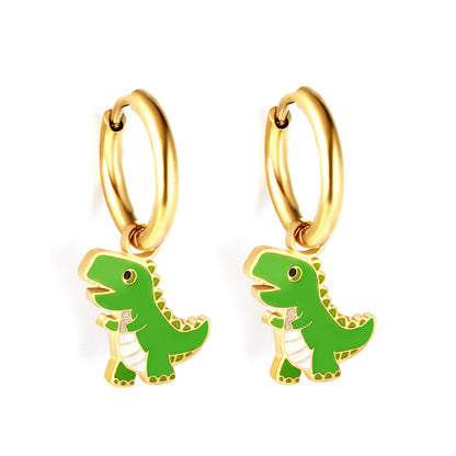 Stainless Steel 18k Gold Plated Dinosaur enamel Earrings kids girls jewelry
