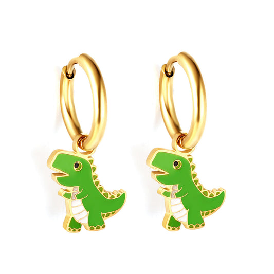 Stainless Steel 18k Gold Plated Dinosaur enamel Earrings kids girls jewelry