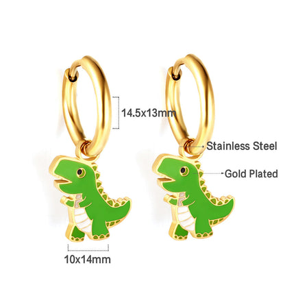 Stainless Steel 18k Gold Plated Dinosaur enamel Earrings kids girls jewelry