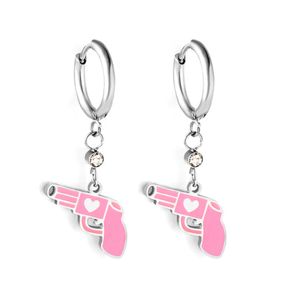 girls jewelry Stainless Steel Pink Gun Shape kids Earring