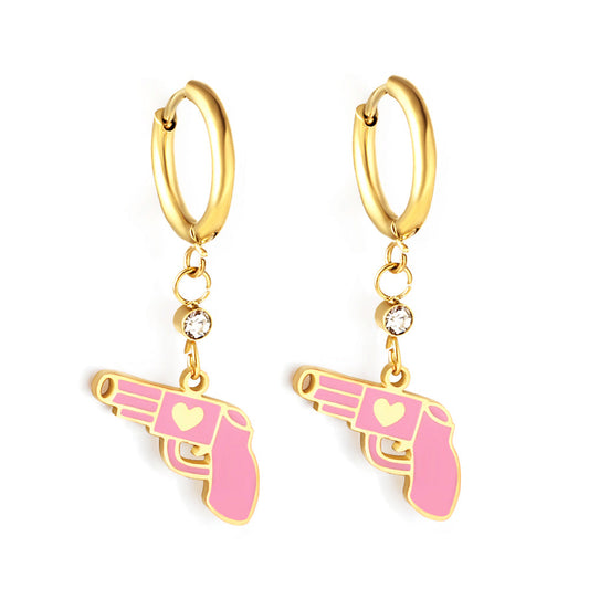 girls jewelry Stainless Steel Pink Gun Shape kids Earring