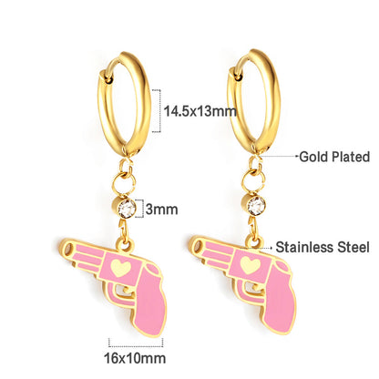 girls jewelry Stainless Steel Pink Gun Shape kids Earring