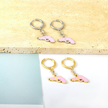girls jewelry Stainless Steel Pink Gun Shape kids Earring