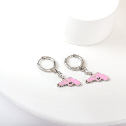 girls jewelry Stainless Steel Pink Gun Shape kids Earring