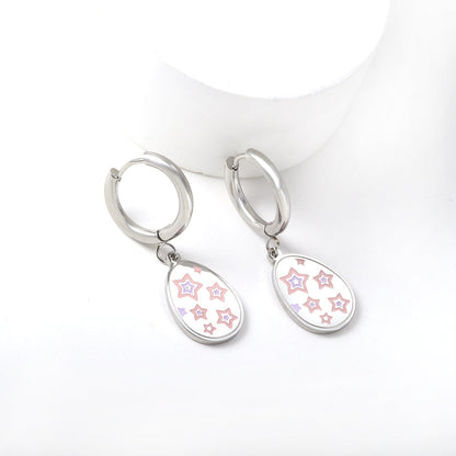 Stainless Steel Oval Star-shape Kids Earrings girls jewelry
