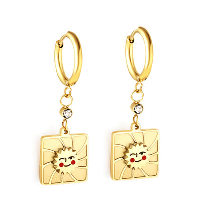 Stainless Steel Square Smiley Earrings girls jewelry