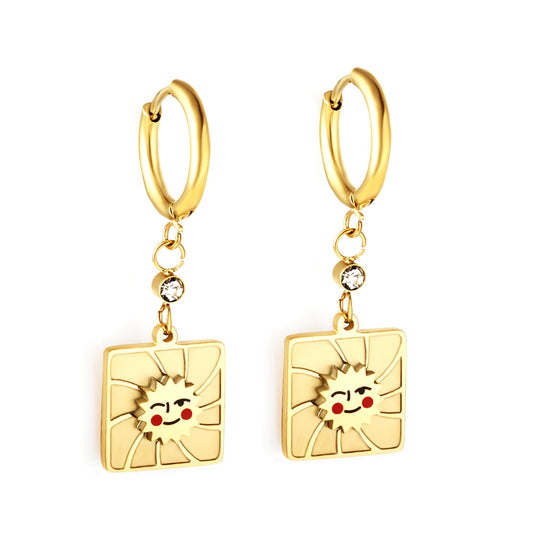 Stainless Steel Square Smiley Earrings girls jewelry