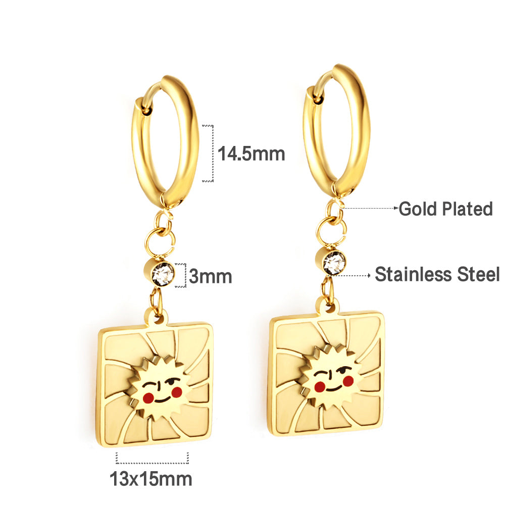 Stainless Steel Square Smiley Earrings girls jewelry
