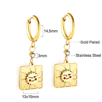 Stainless Steel Square Smiley Earrings girls jewelry