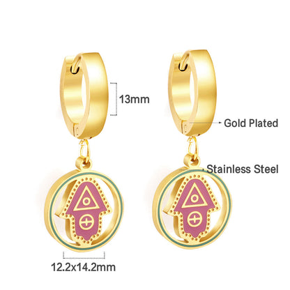 Enamel Kids Stainless Steel Pink Round Arrow Hoop Earrings girl jewelry