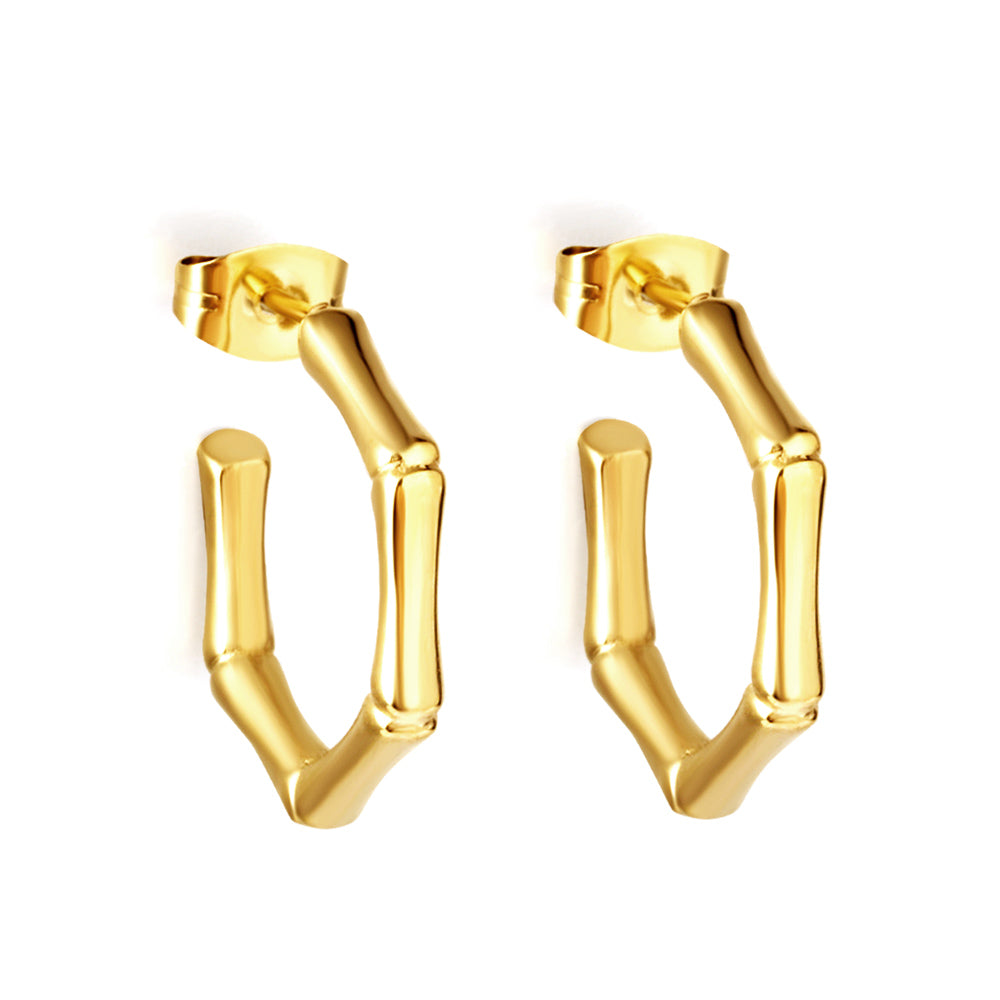 Stainless Steel Hexagon Bamboo C Hoop Enamel Girls Kids Earrings
