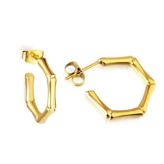 Stainless Steel Hexagon Bamboo C Hoop Enamel Girls Kids Earrings