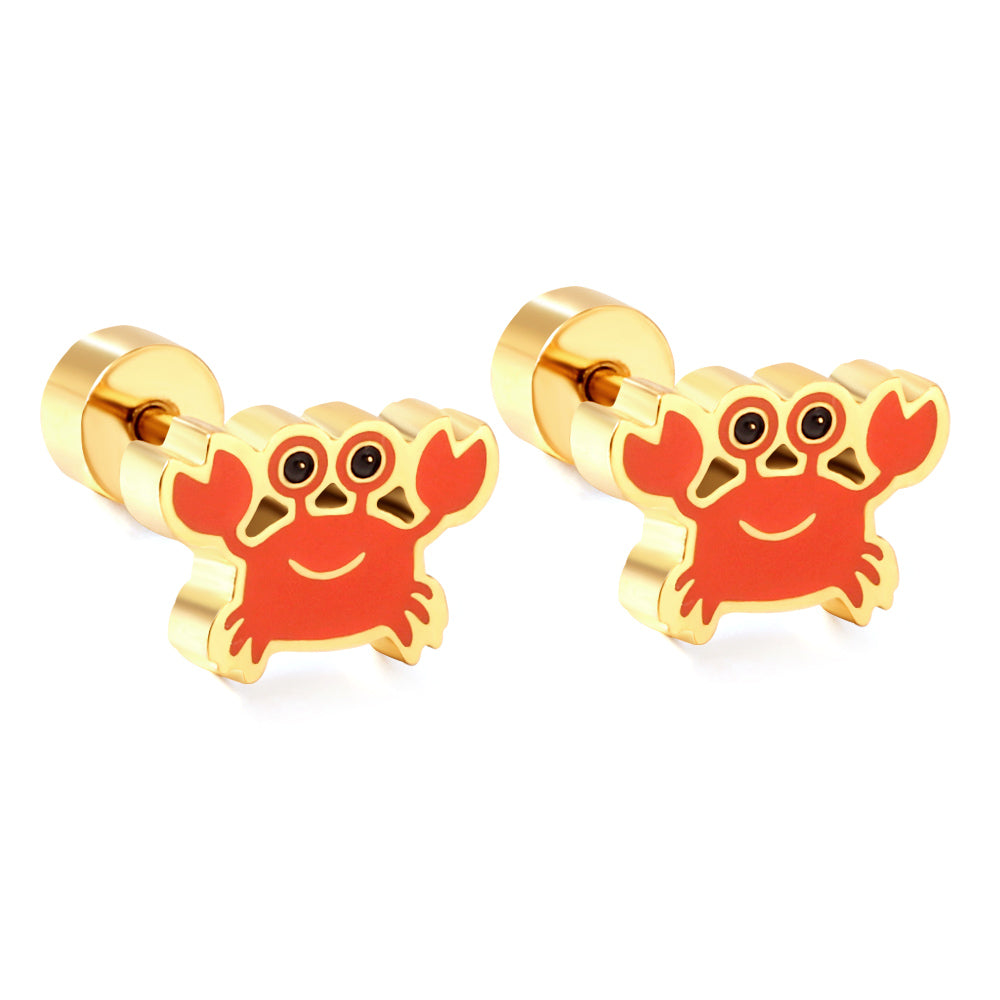 Stainless Steel 18k Gold Plated Crab Spiral Stud Hypoallergenic Kids enamel Girls Earrings