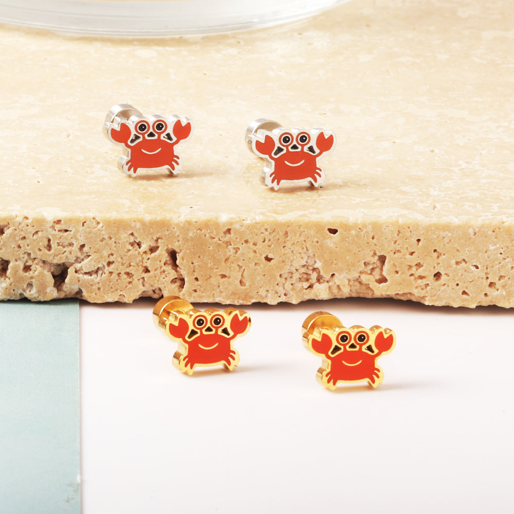 Stainless Steel 18k Gold Plated Crab Spiral Stud Hypoallergenic Kids enamel Girls Earrings