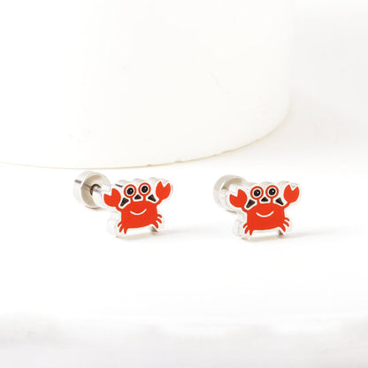 Stainless Steel 18k Gold Plated Crab Spiral Stud Hypoallergenic Kids enamel Girls Earrings